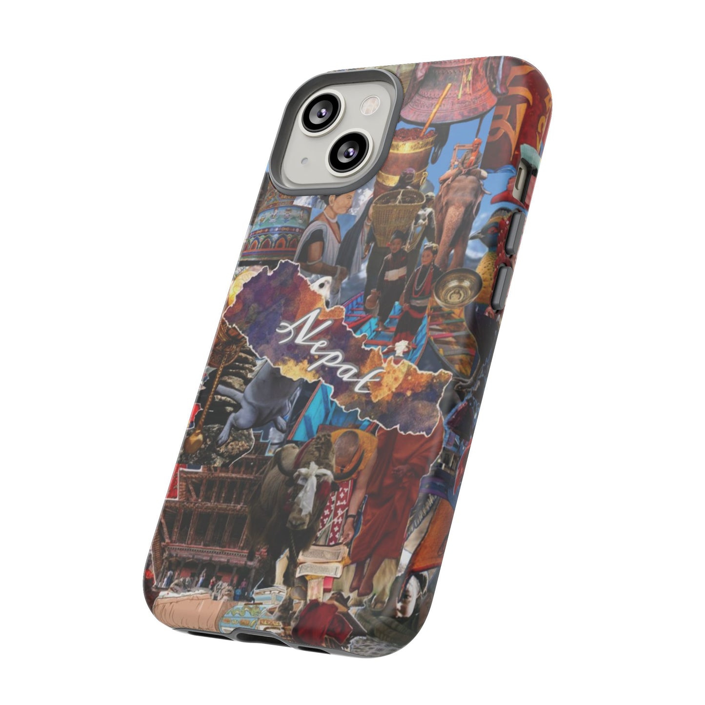 Nepal Collage Phone Case — Colorful Himalayan Travel Design