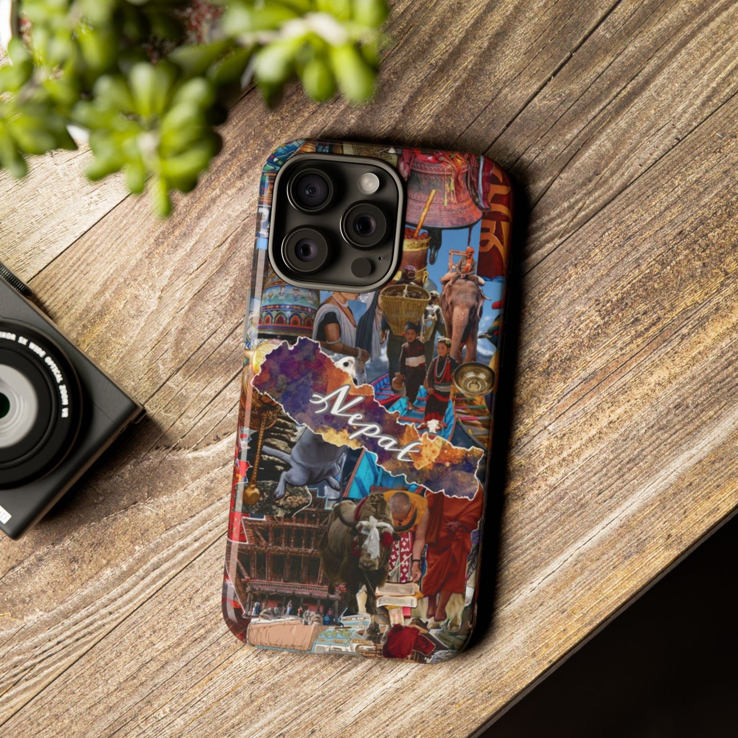 Nepal Collage Phone Case — Colorful Himalayan Travel Design