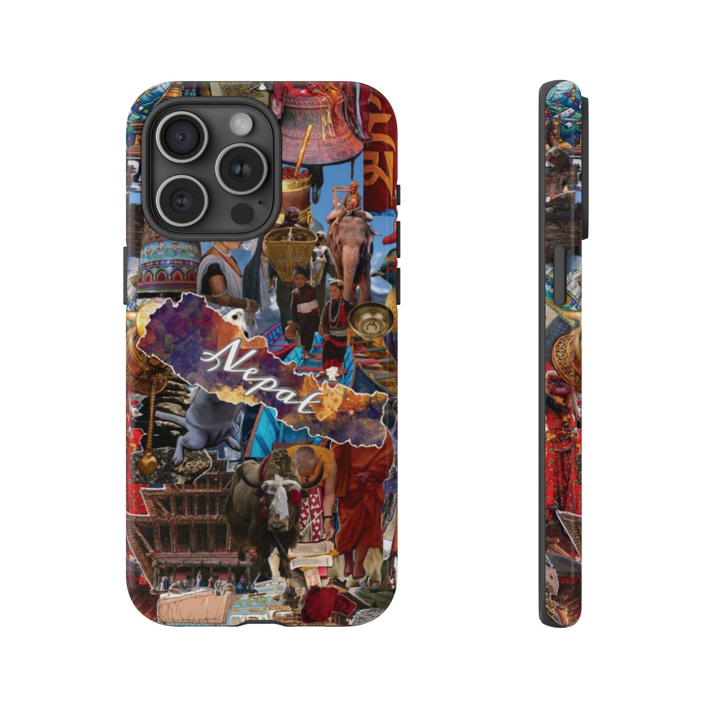 Nepal Collage Phone Case — Colorful Himalayan Travel Design