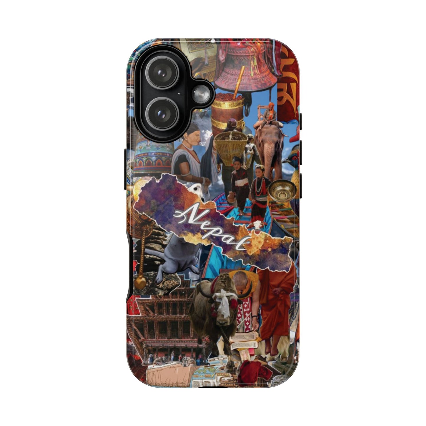 Nepal Collage Phone Case — Colorful Himalayan Travel Design