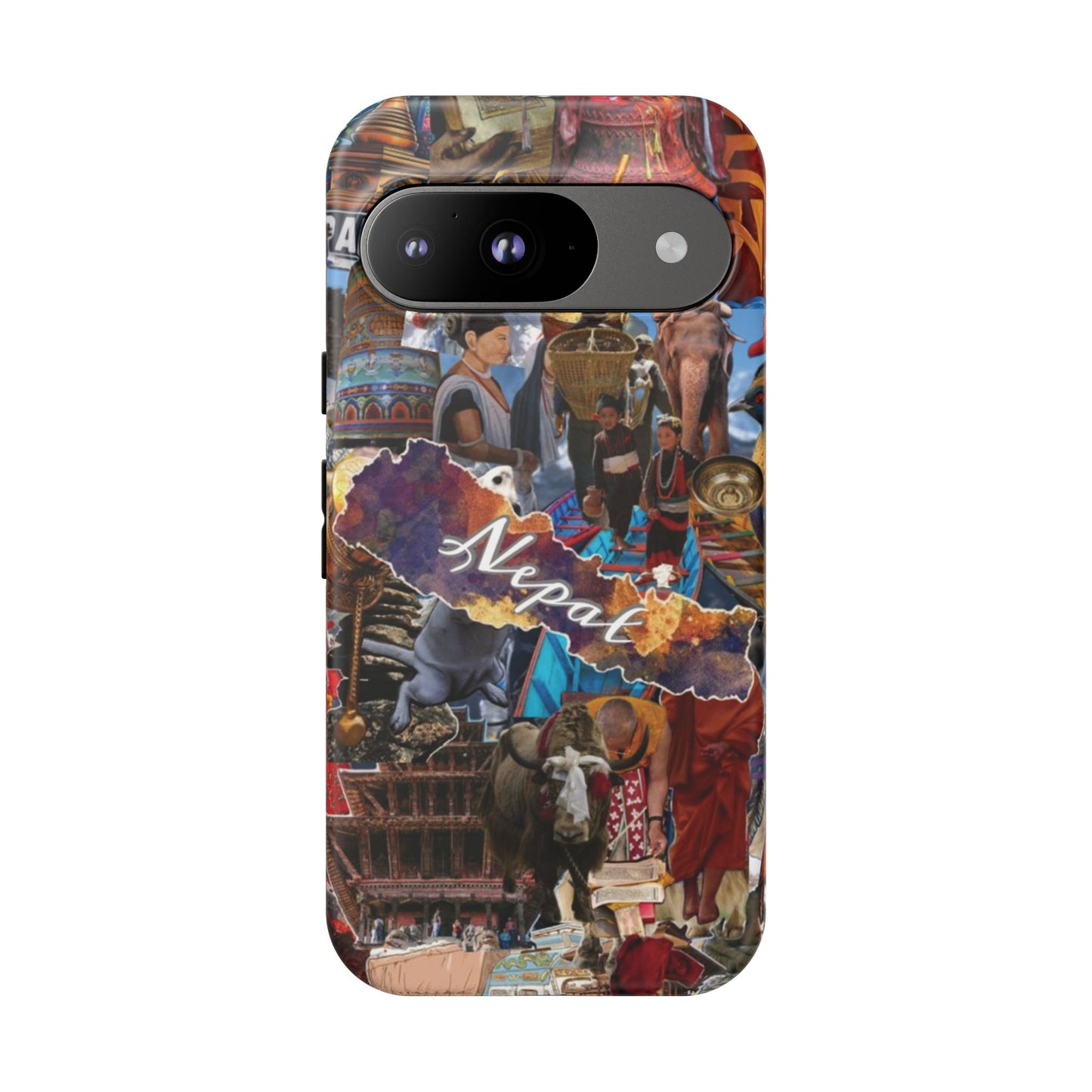 Nepal Collage Phone Case — Colorful Himalayan Travel Design