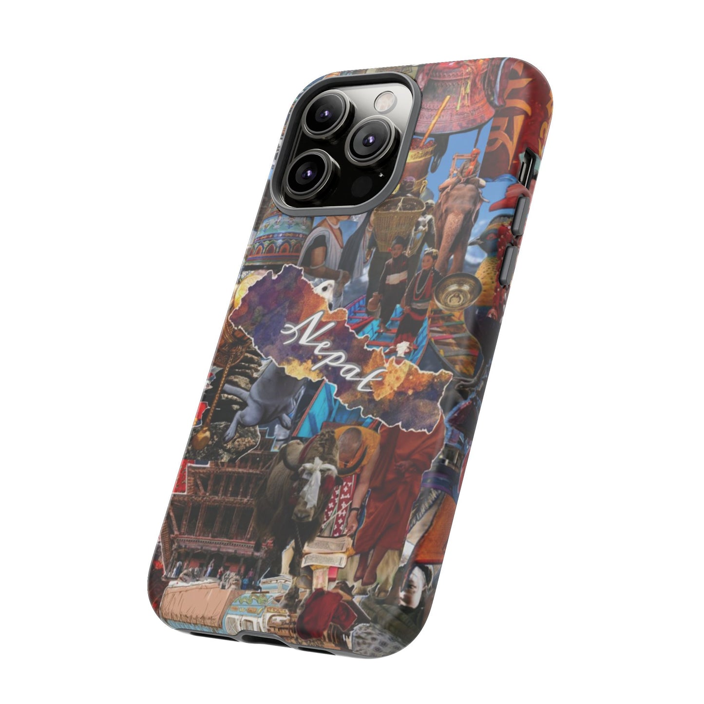 Nepal Collage Phone Case — Colorful Himalayan Travel Design