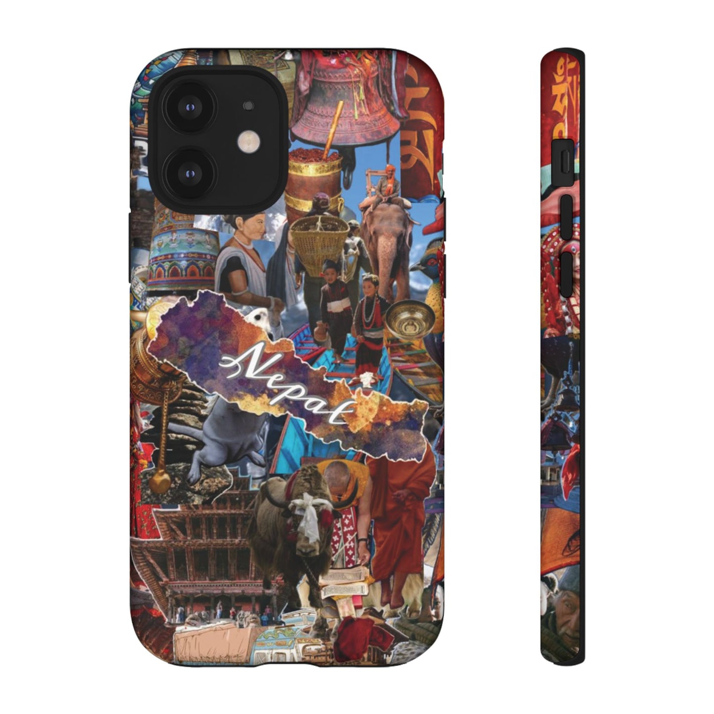 Nepal Collage Phone Case — Colorful Himalayan Travel Design