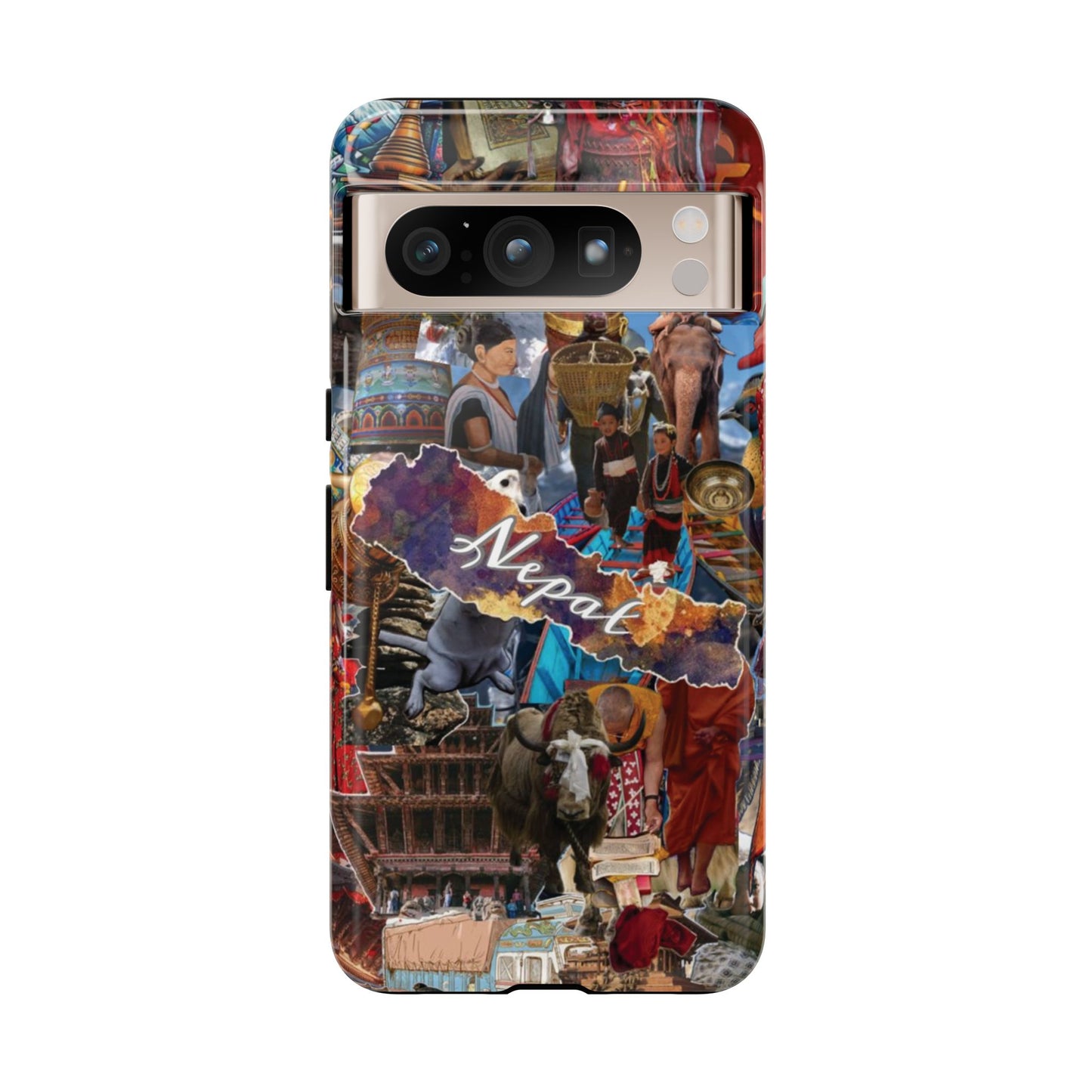Nepal Collage Phone Case — Colorful Himalayan Travel Design