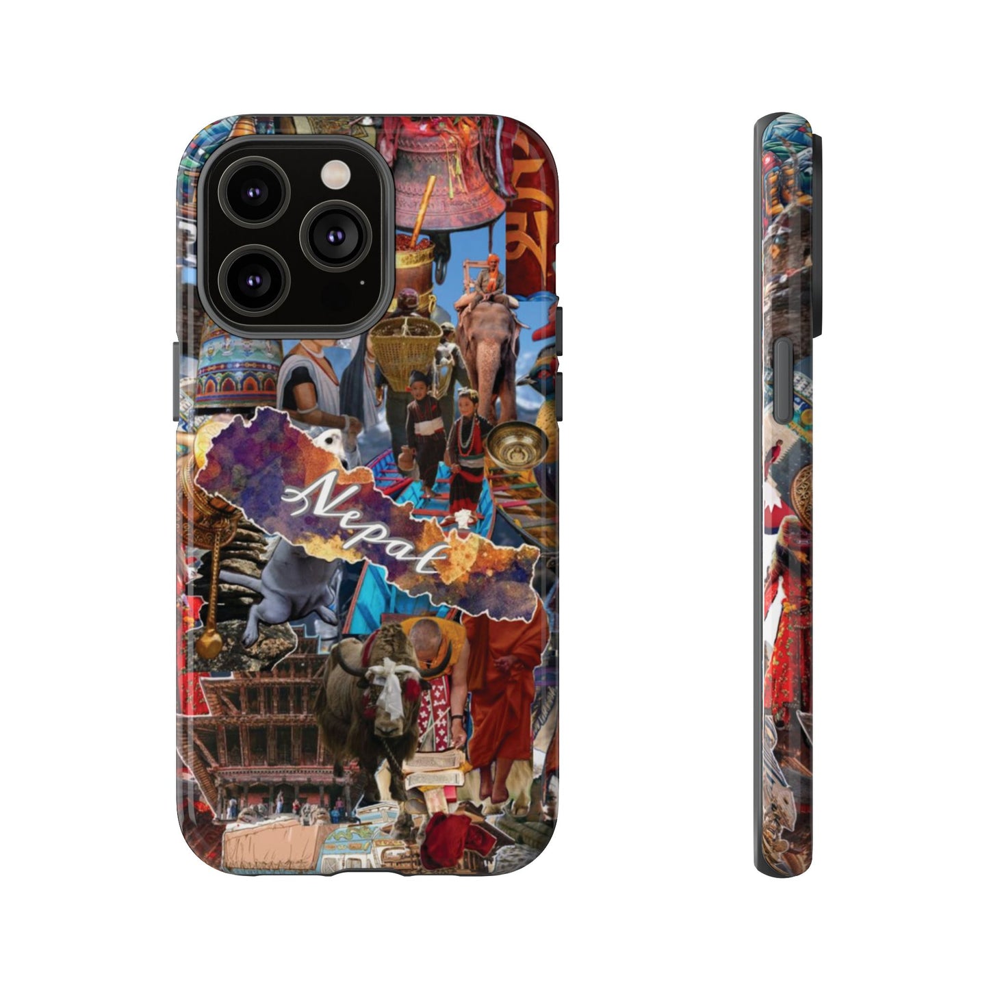 Nepal Collage Phone Case — Colorful Himalayan Travel Design