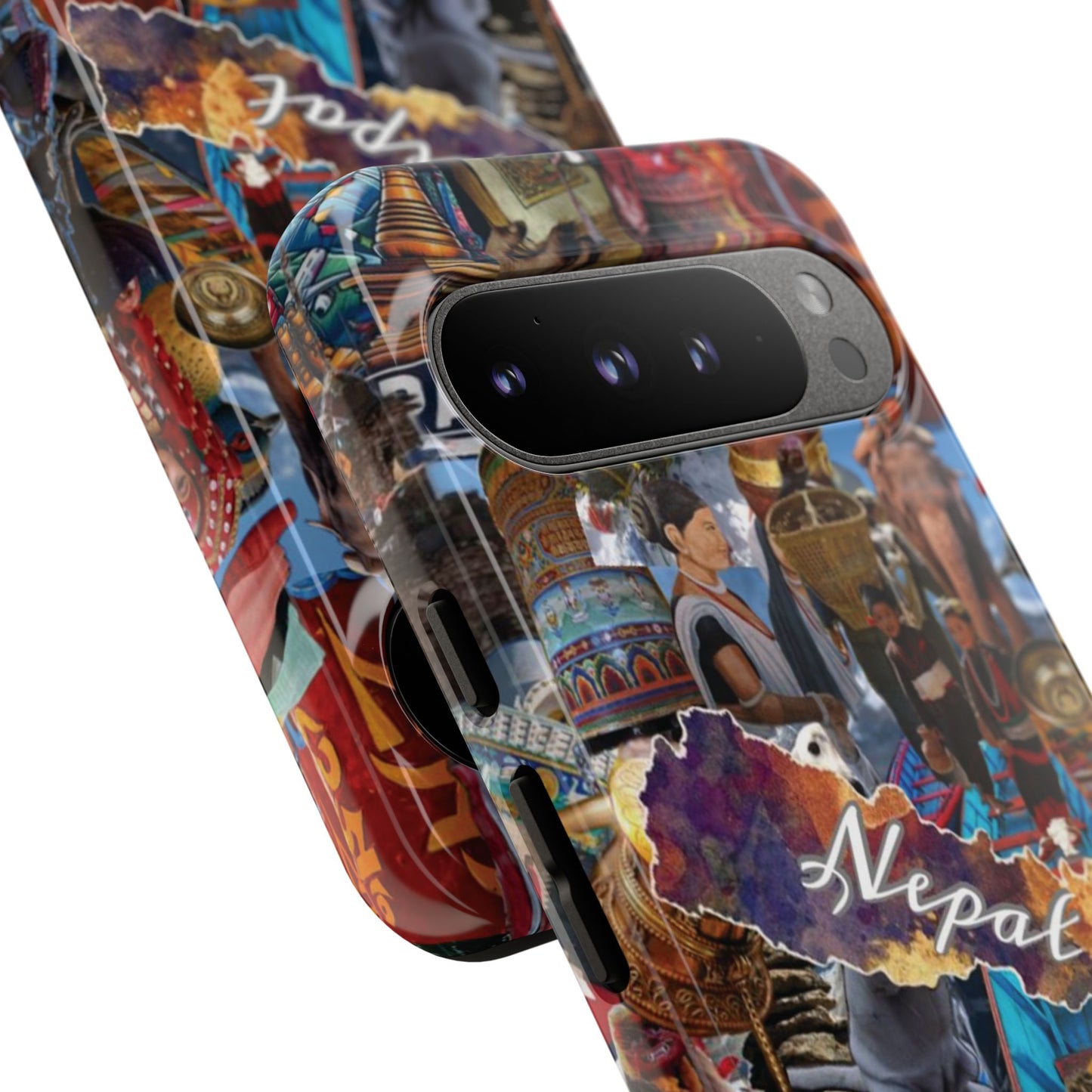 Nepal Collage Phone Case — Colorful Himalayan Travel Design