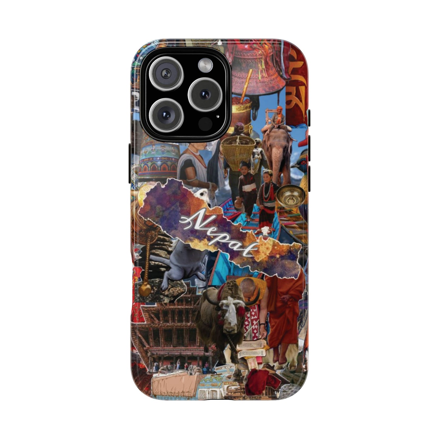 Nepal Collage Phone Case — Colorful Himalayan Travel Design