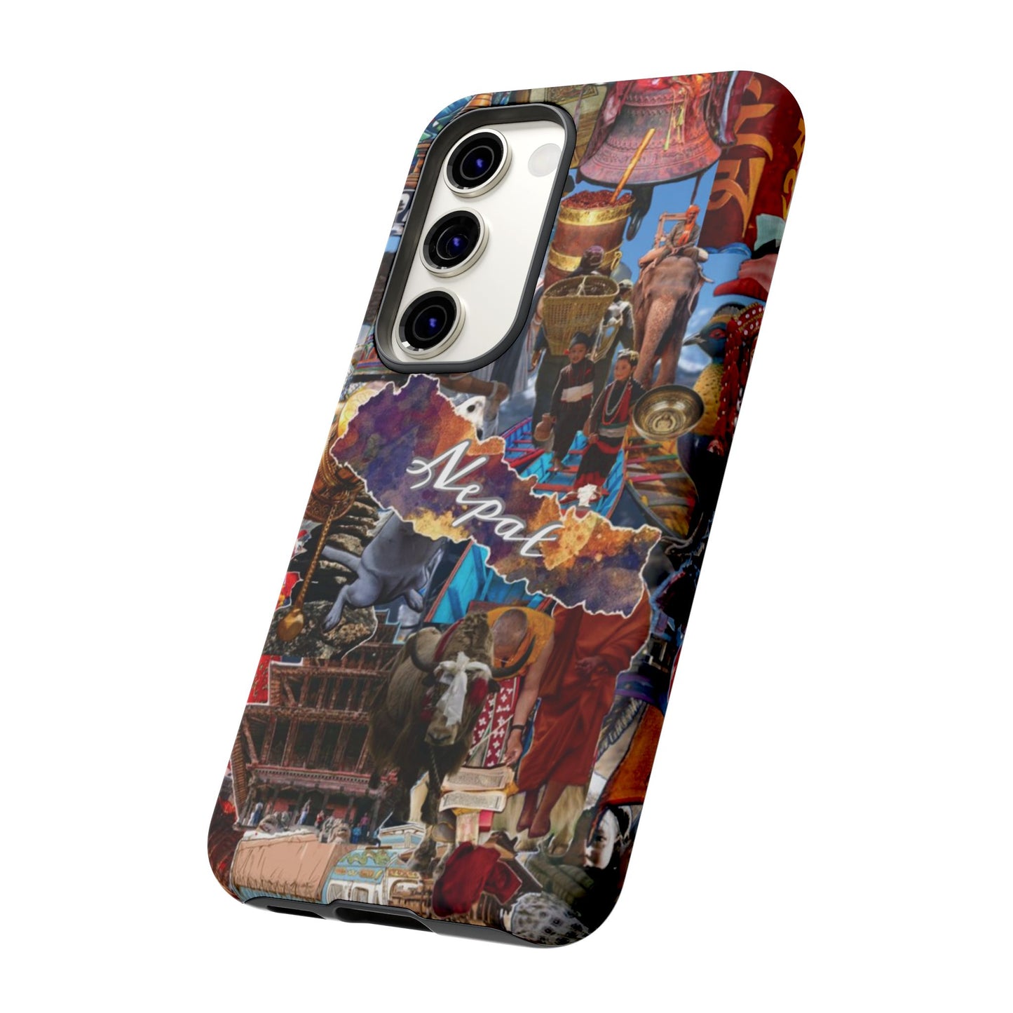 Nepal Collage Phone Case — Colorful Himalayan Travel Design