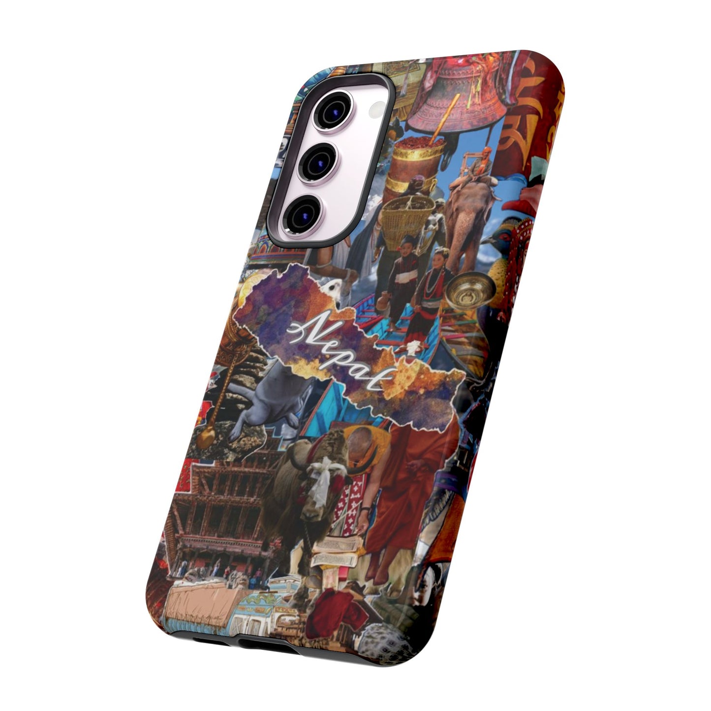Nepal Collage Phone Case — Colorful Himalayan Travel Design