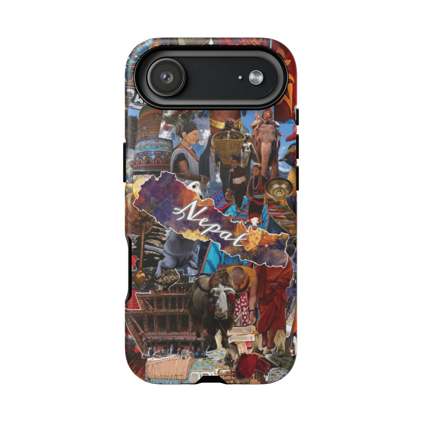 Nepal Collage Phone Case — Colorful Himalayan Travel Design