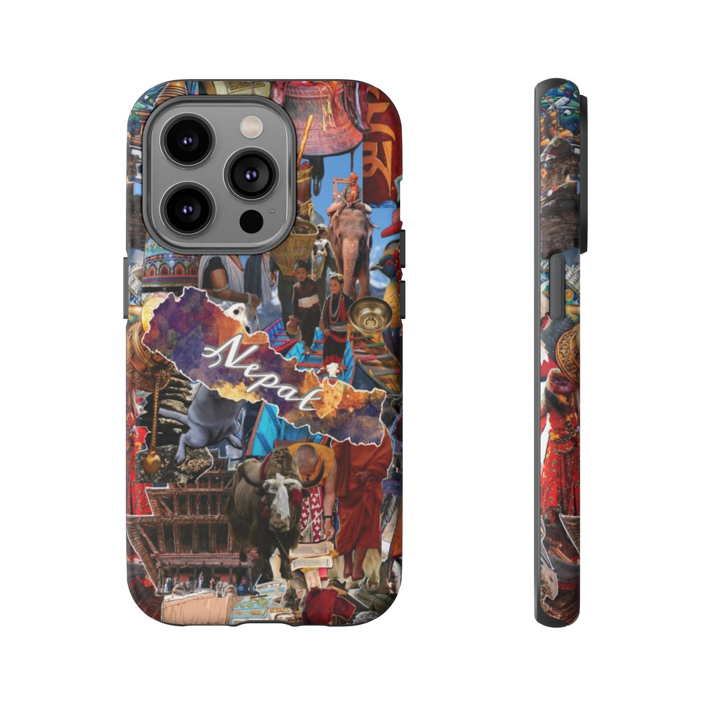 Nepal Collage Phone Case — Colorful Himalayan Travel Design