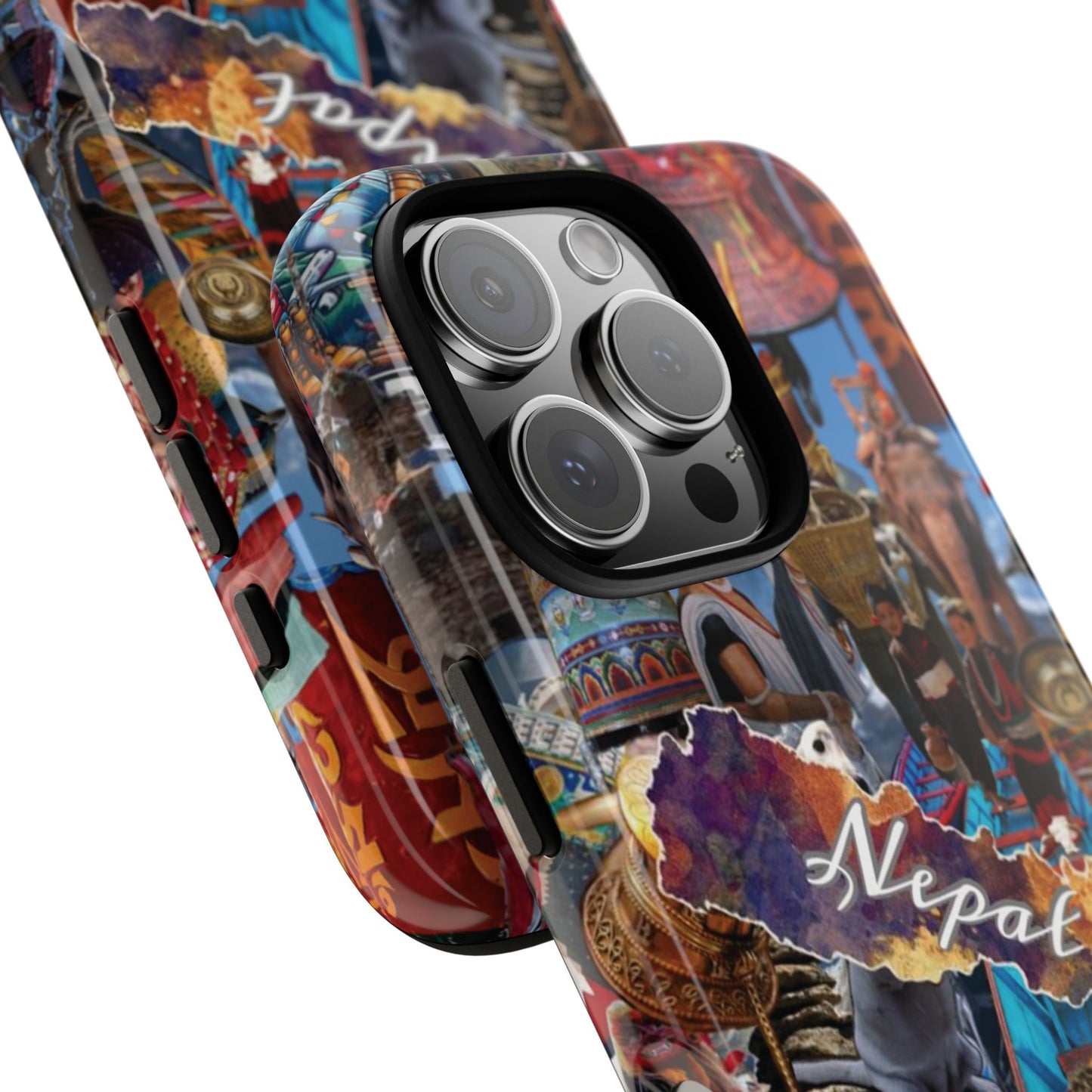 Nepal Collage Phone Case — Colorful Himalayan Travel Design