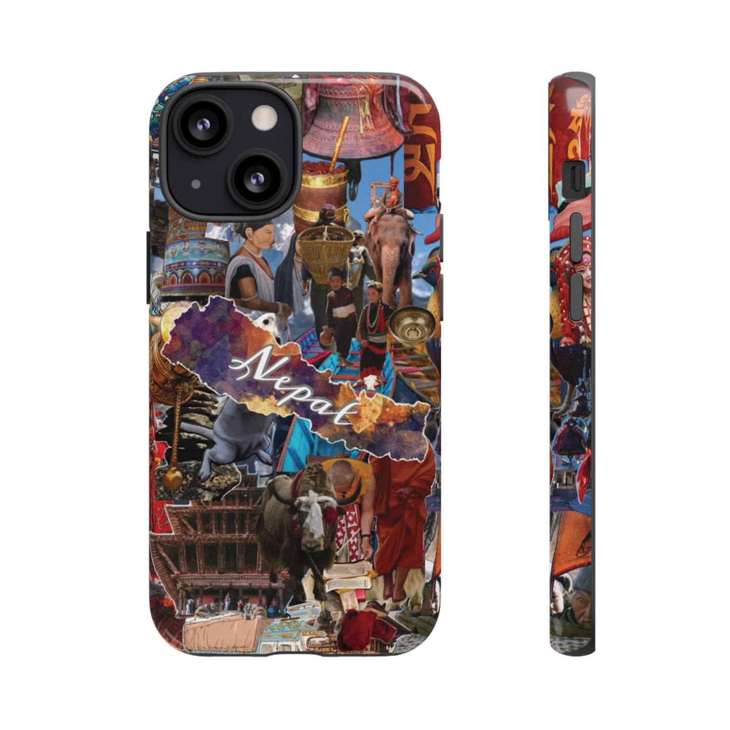 Nepal Collage Phone Case — Colorful Himalayan Travel Design