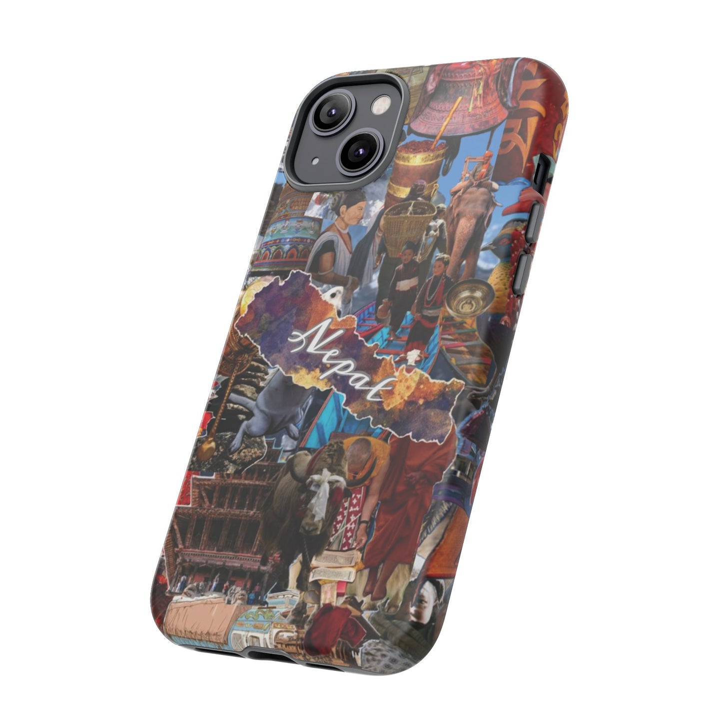 Nepal Collage Phone Case — Colorful Himalayan Travel Design