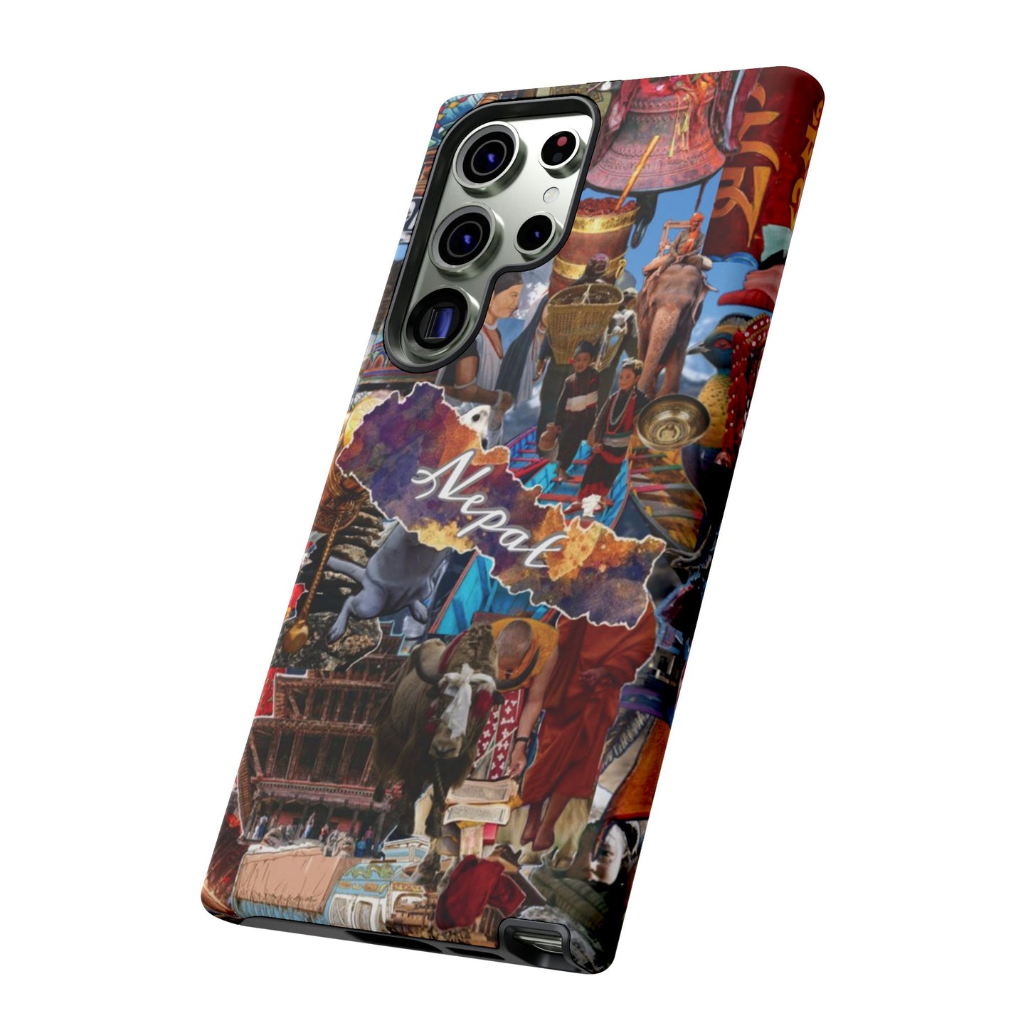 Nepal Collage Phone Case — Colorful Himalayan Travel Design