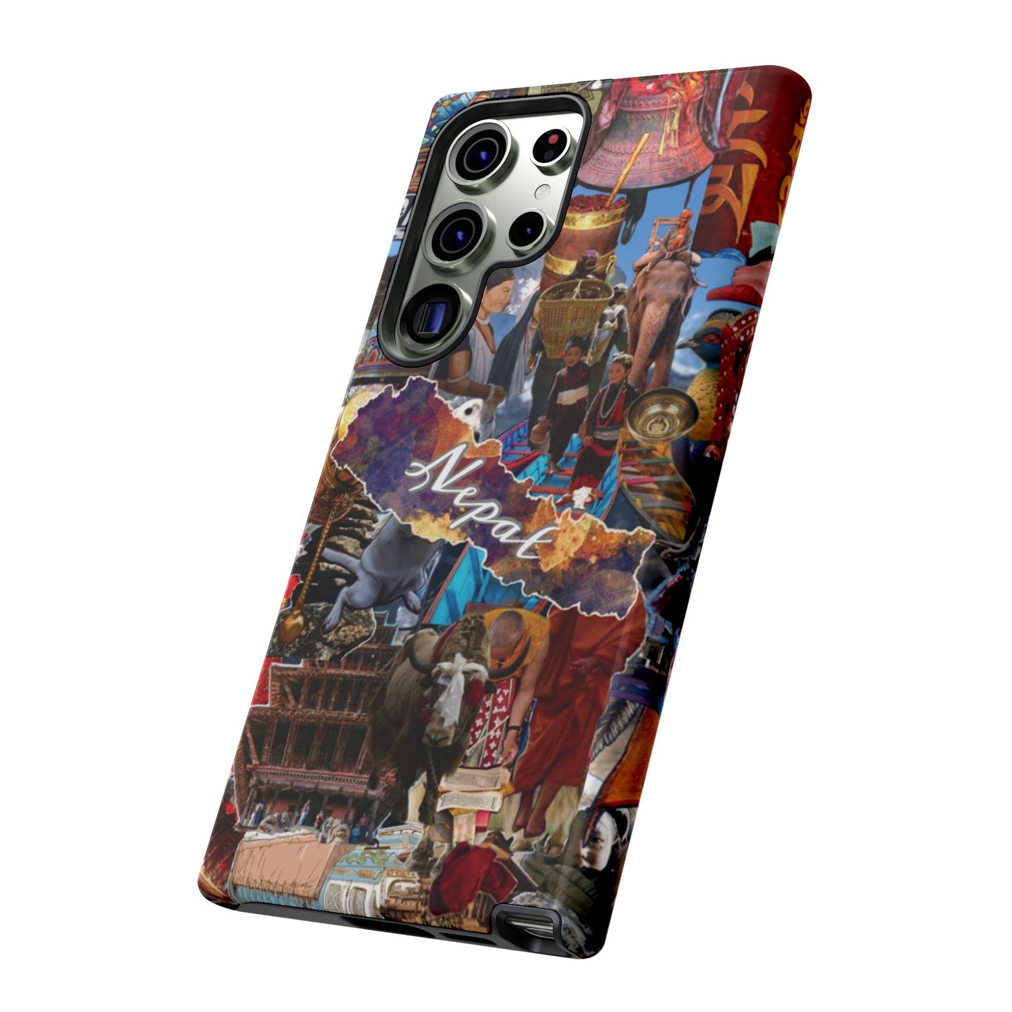 Nepal Collage Phone Case — Colorful Himalayan Travel Design