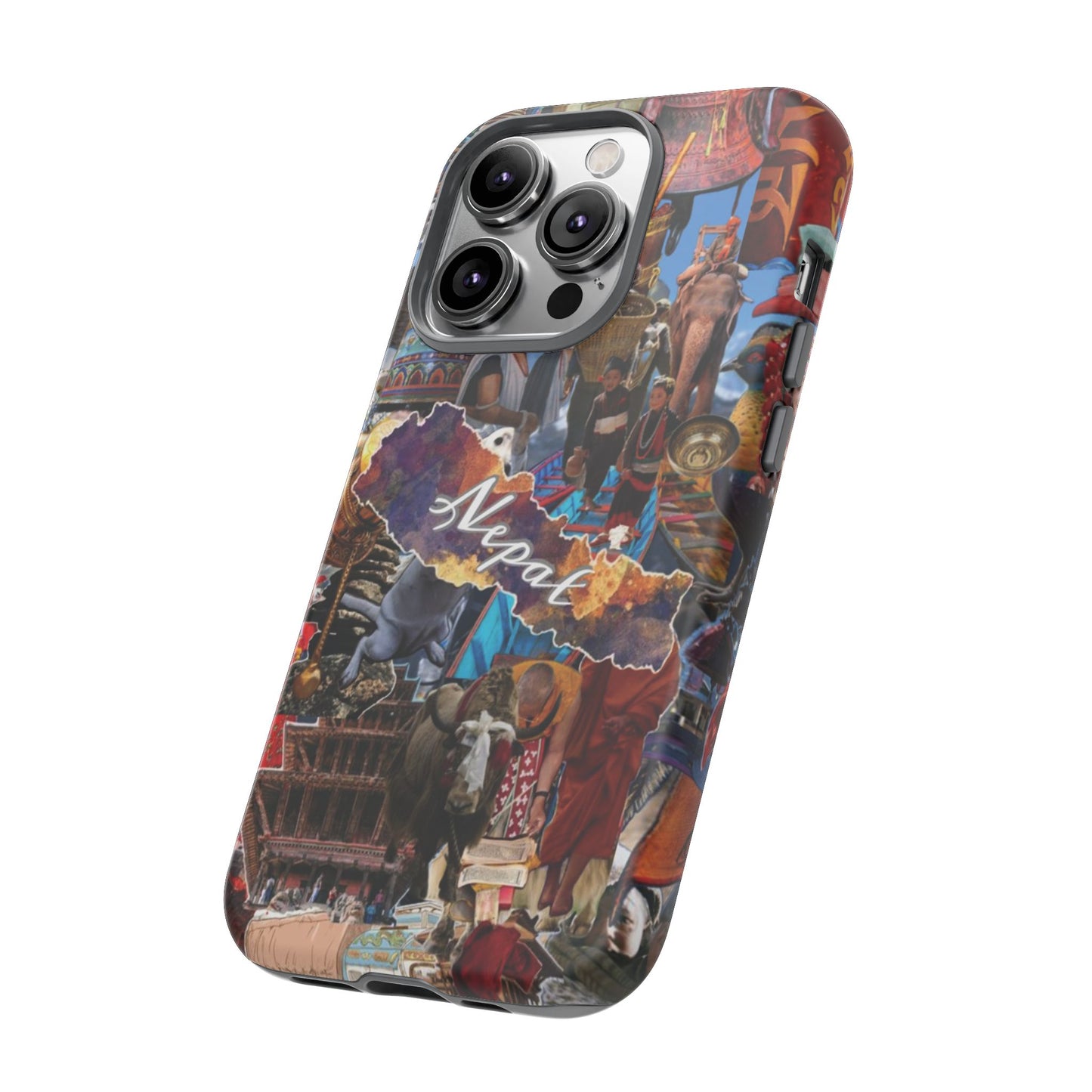 Nepal Collage Phone Case — Colorful Himalayan Travel Design