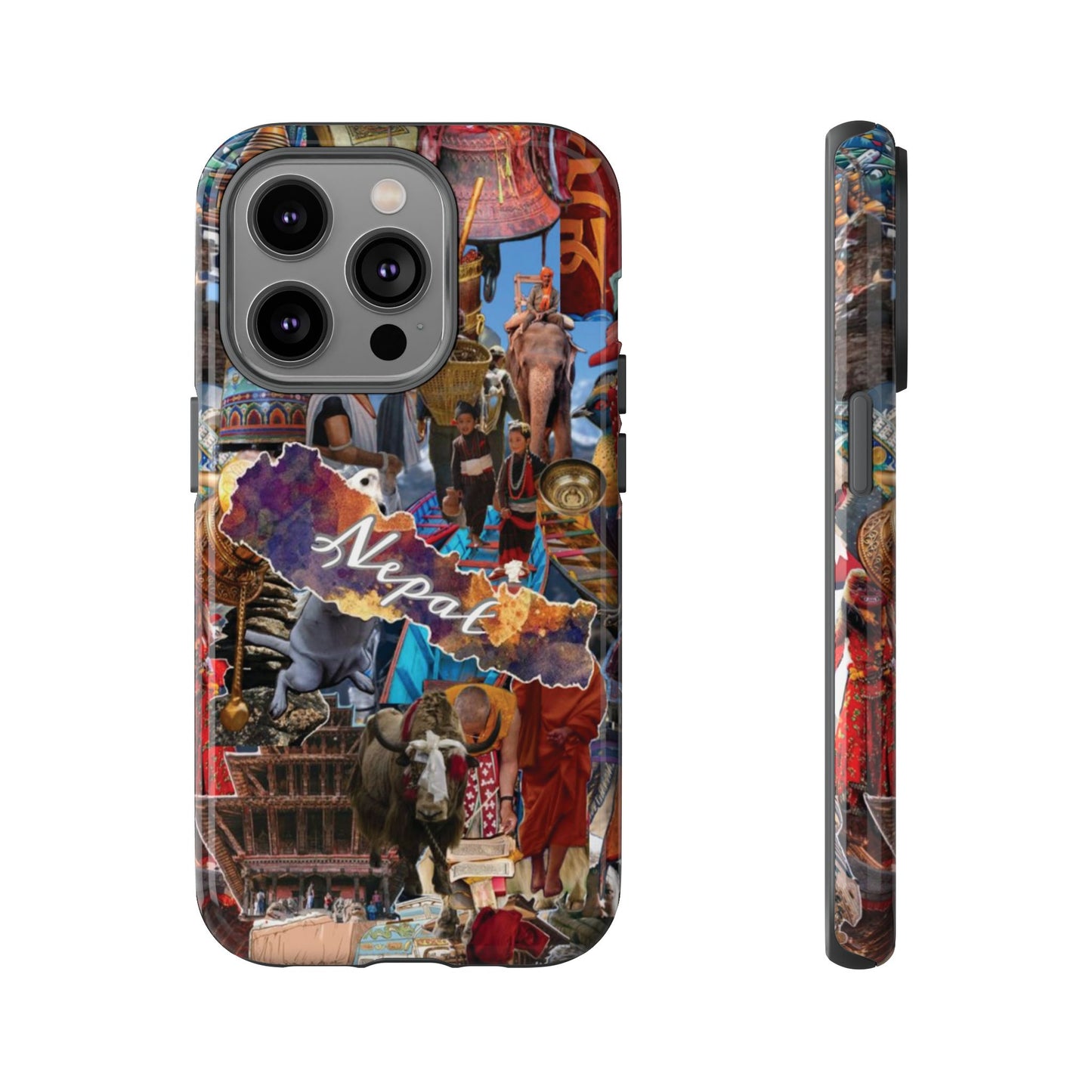 Nepal Collage Phone Case — Colorful Himalayan Travel Design