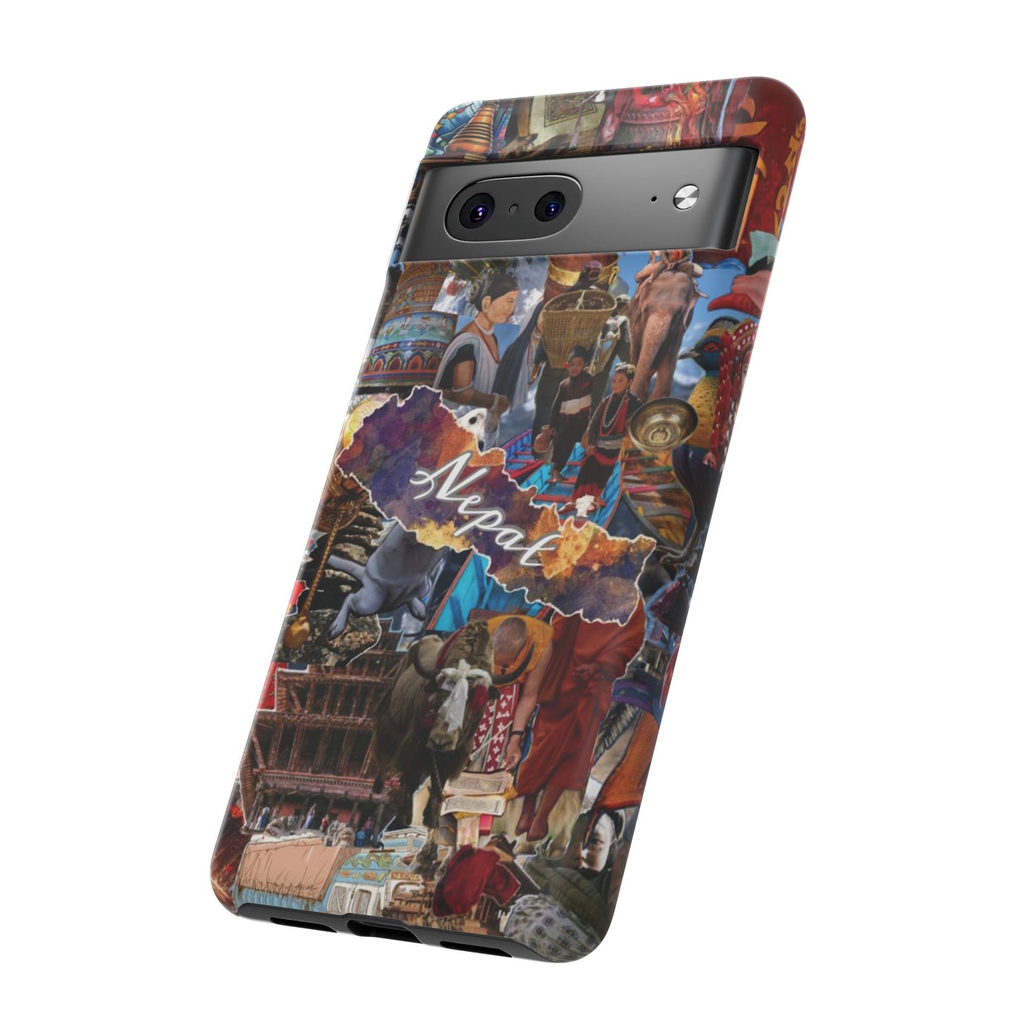 Nepal Collage Phone Case — Colorful Himalayan Travel Design