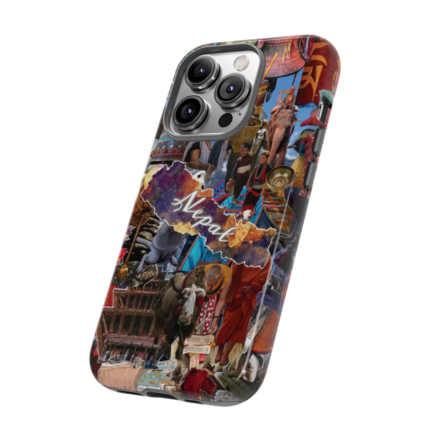 Nepal Collage Phone Case — Colorful Himalayan Travel Design
