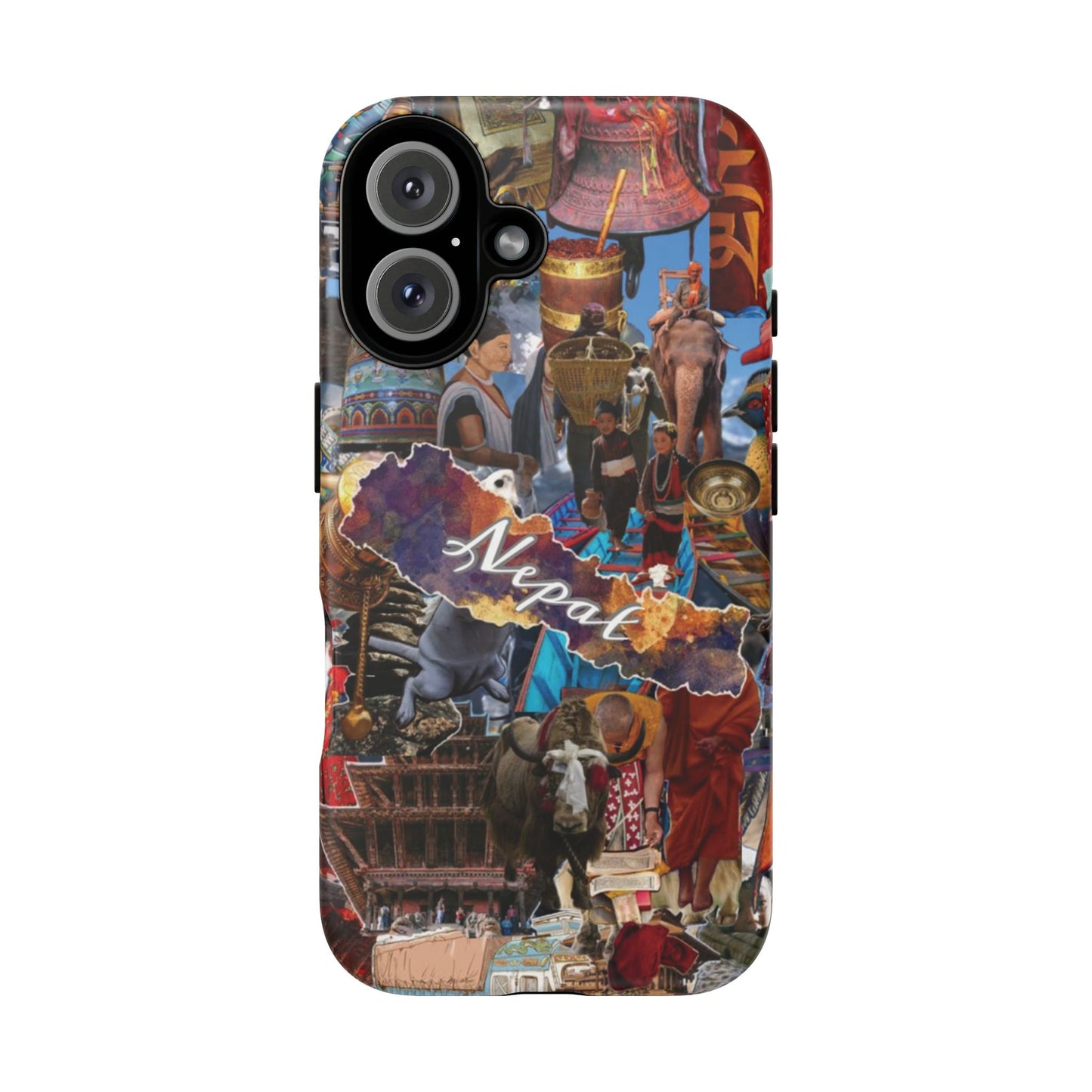 Nepal Collage Phone Case — Colorful Himalayan Travel Design