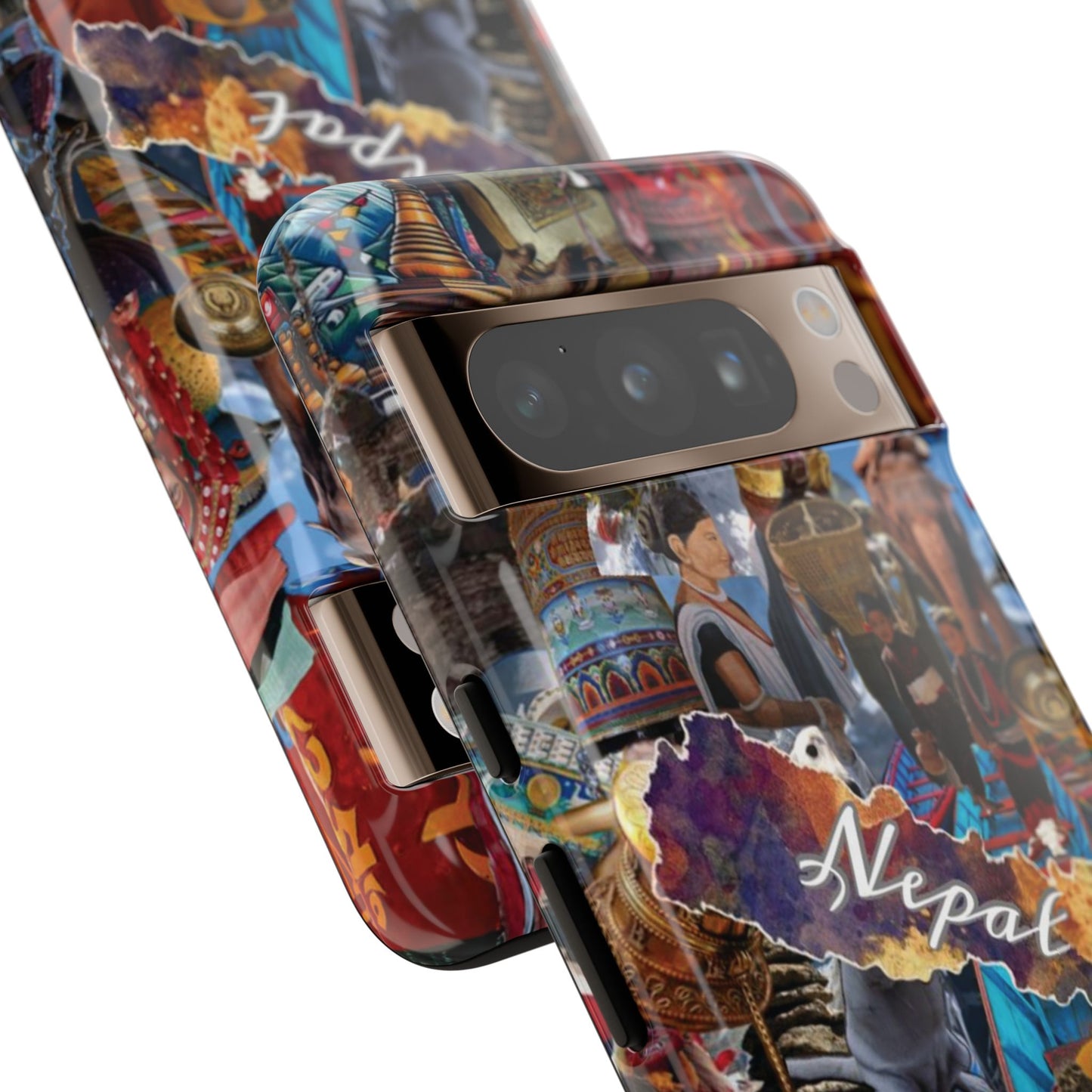 Nepal Collage Phone Case — Colorful Himalayan Travel Design