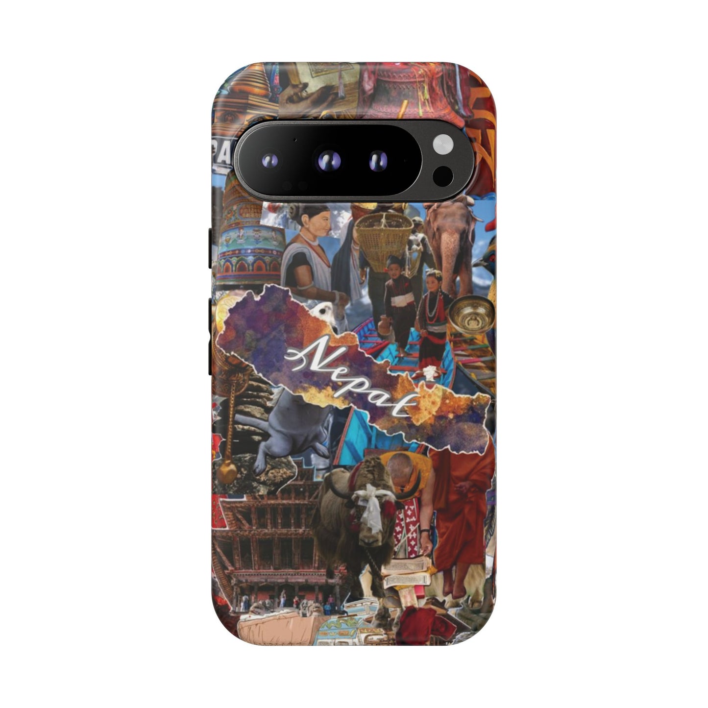 Nepal Collage Phone Case — Colorful Himalayan Travel Design