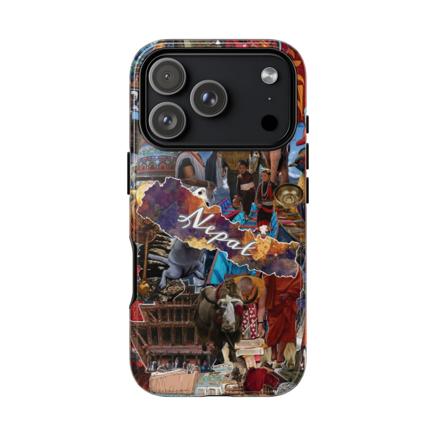 Nepal Collage Phone Case — Colorful Himalayan Travel Design