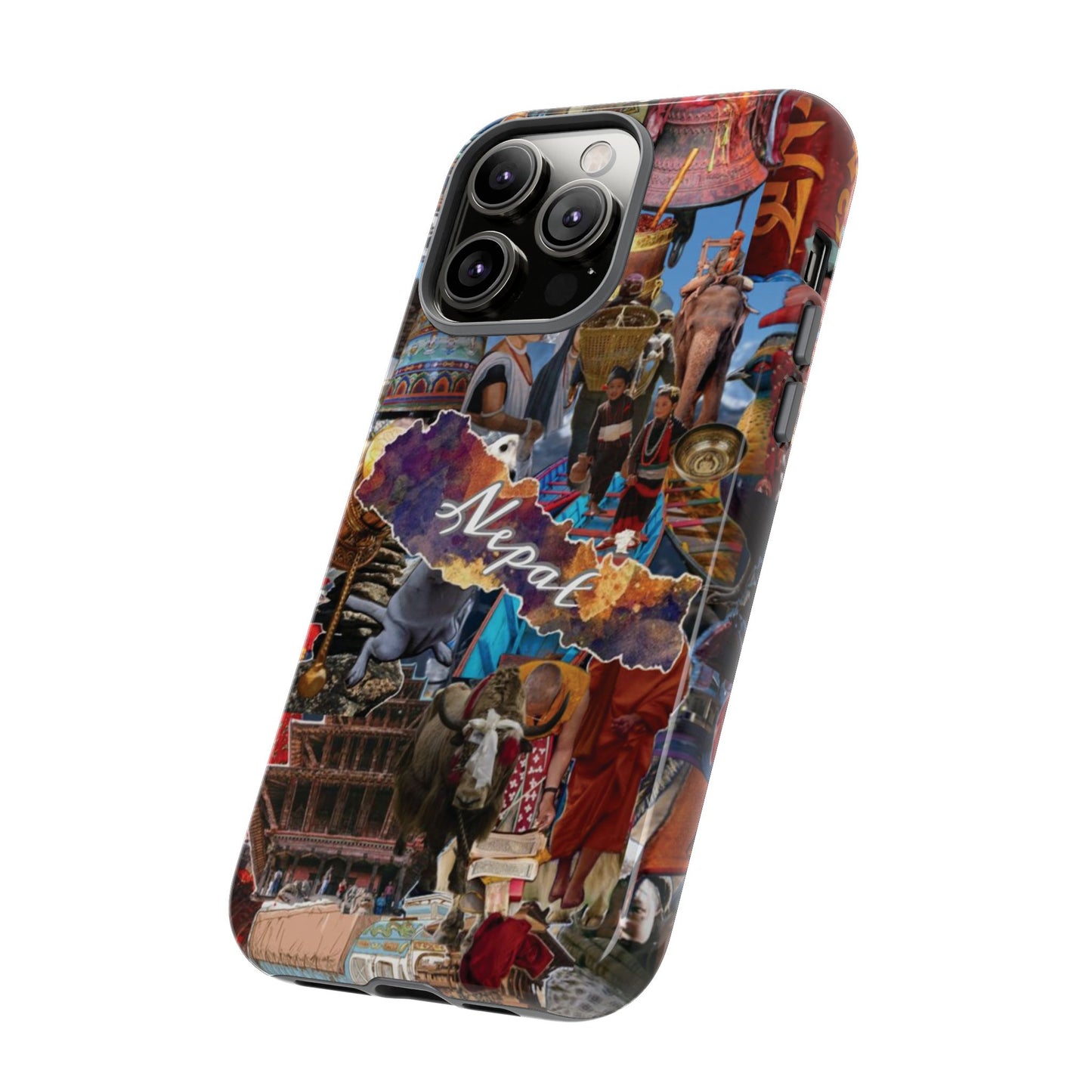 Nepal Collage Phone Case — Colorful Himalayan Travel Design