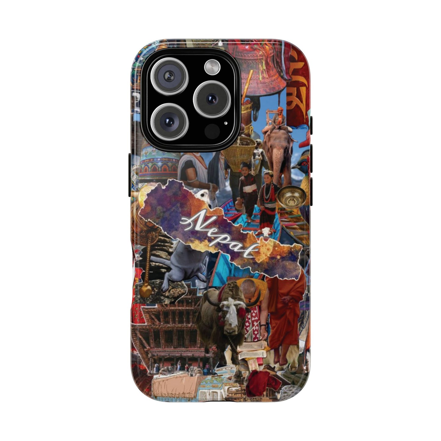 Nepal Collage Phone Case — Colorful Himalayan Travel Design