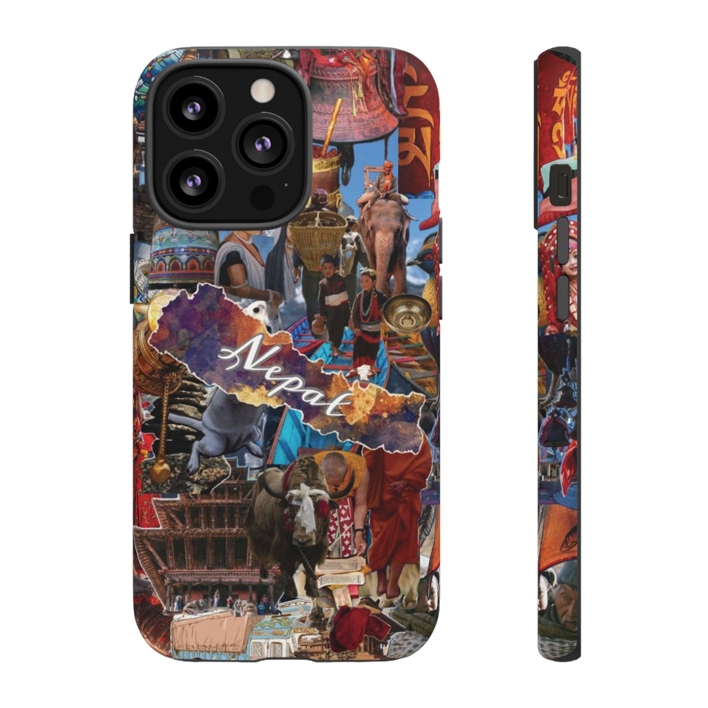 Nepal Collage Phone Case — Colorful Himalayan Travel Design