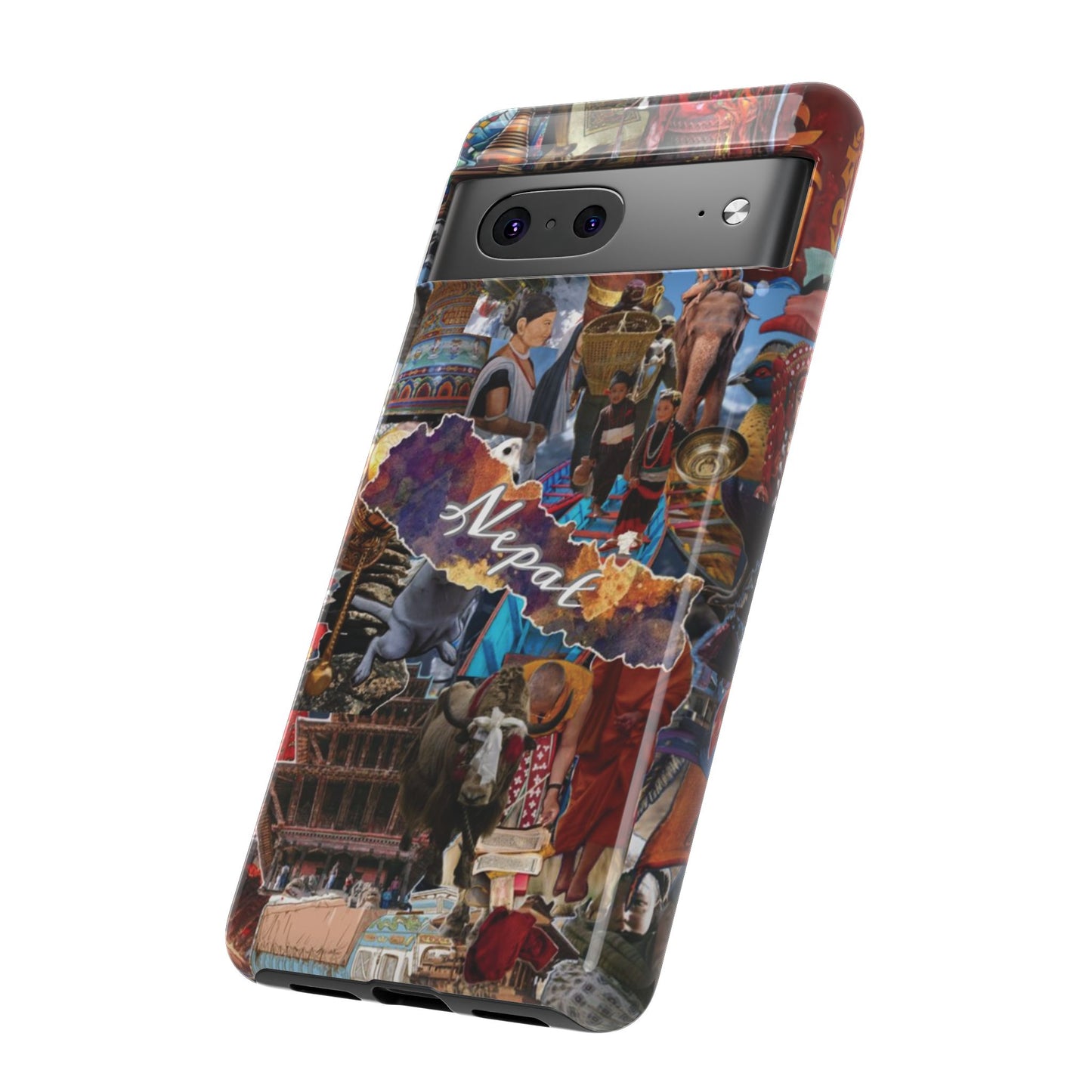 Nepal Collage Phone Case — Colorful Himalayan Travel Design
