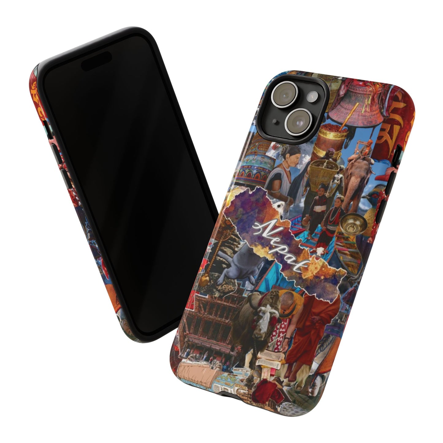 Nepal Collage Phone Case — Colorful Himalayan Travel Design