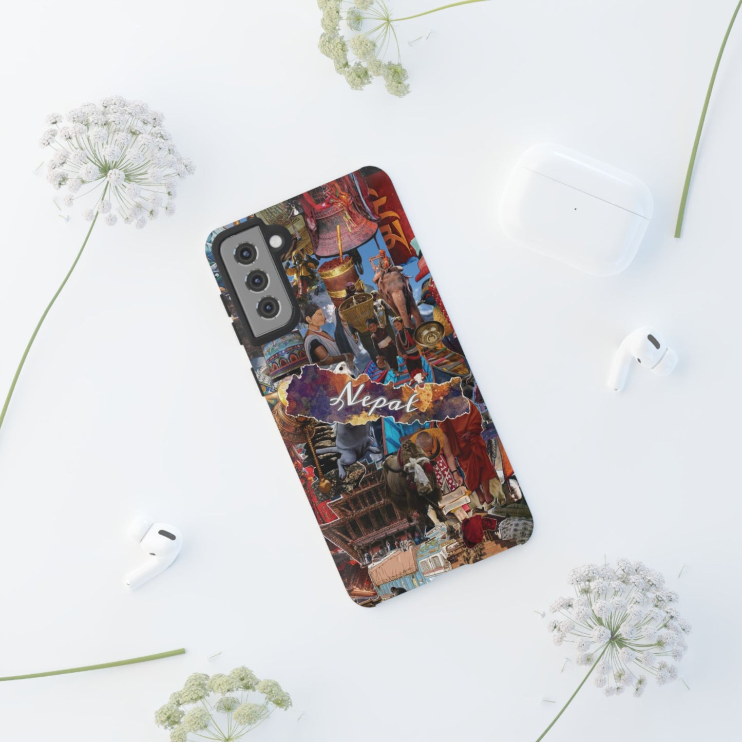 Nepal Collage Phone Case — Colorful Himalayan Travel Design