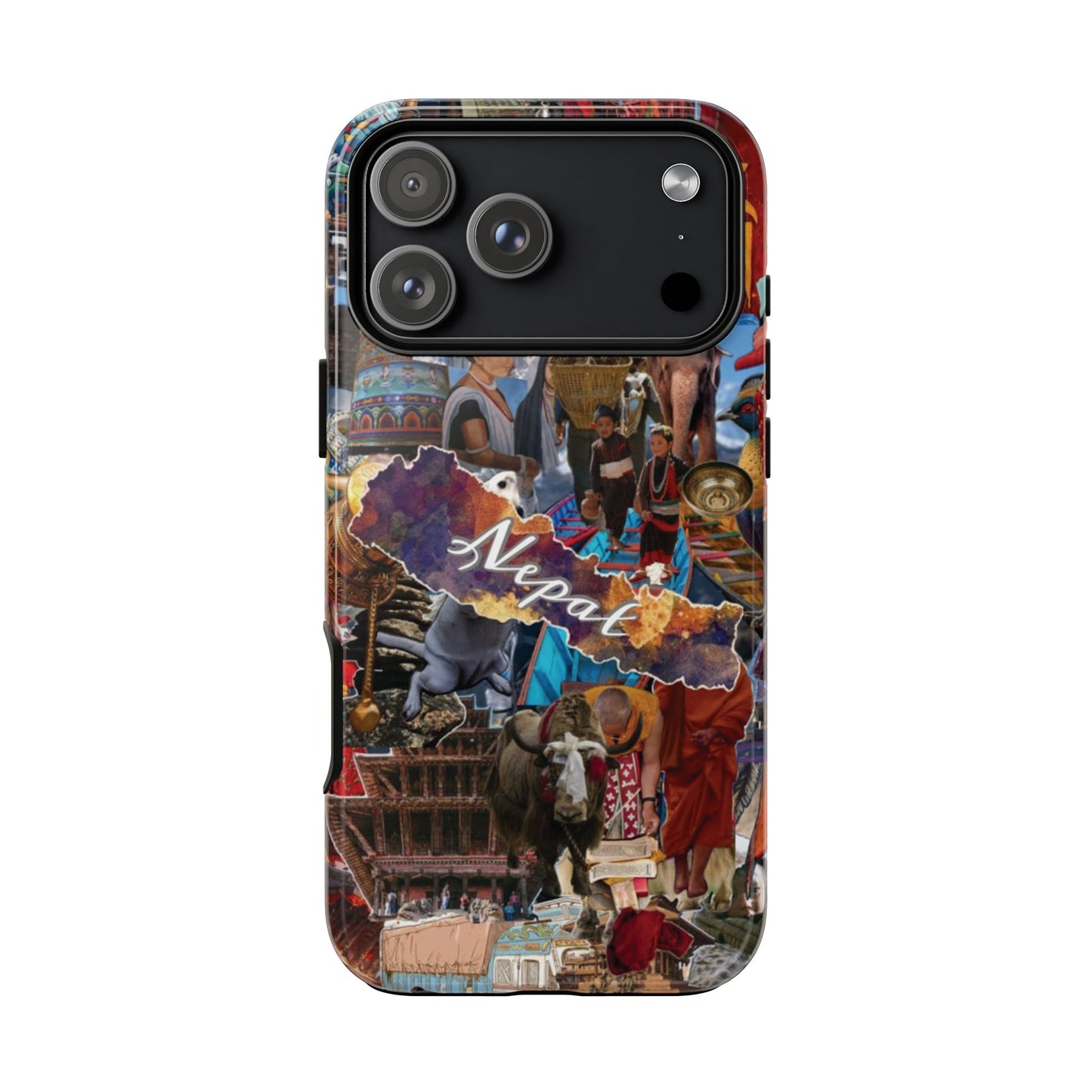 Nepal Collage Phone Case — Colorful Himalayan Travel Design