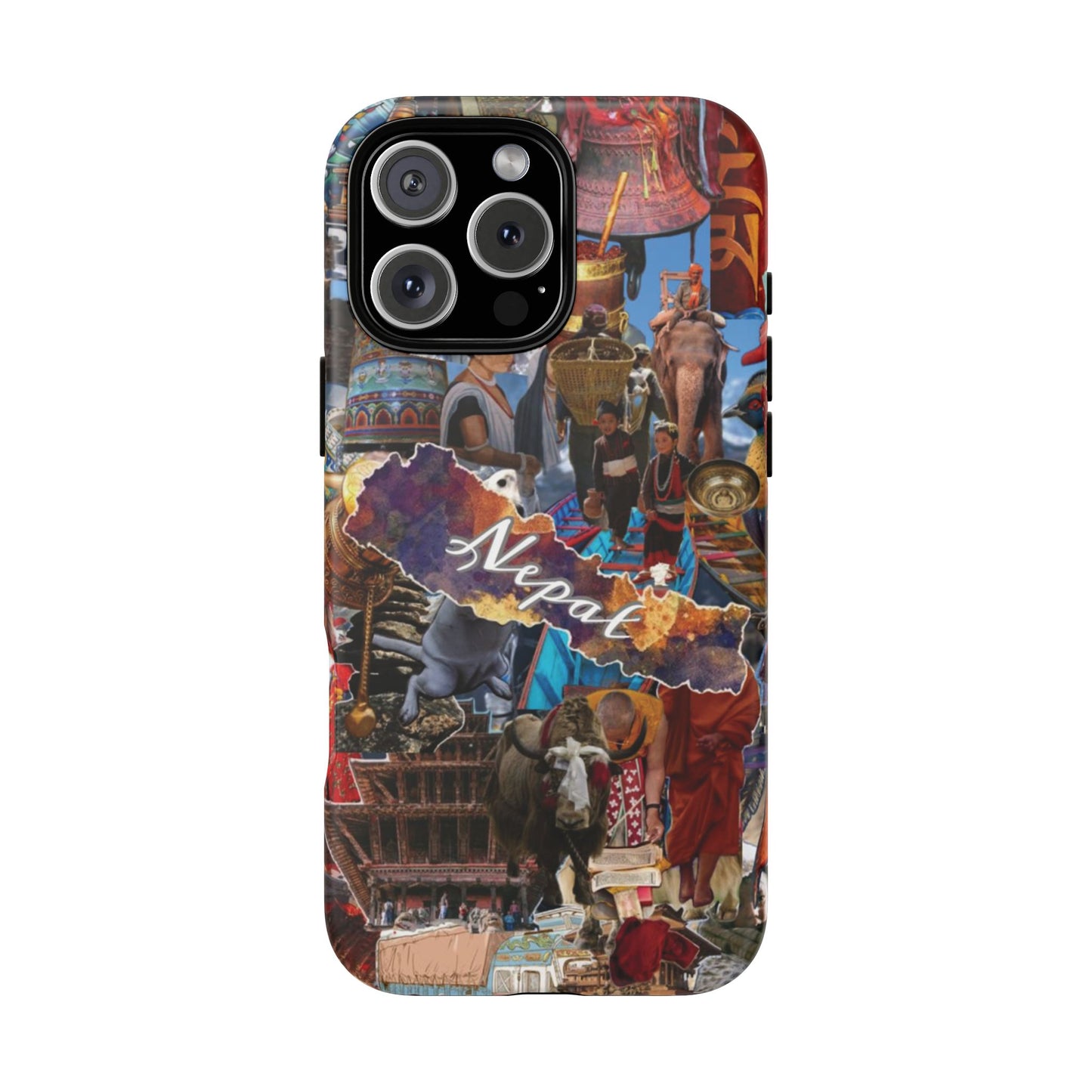Nepal Collage Phone Case — Colorful Himalayan Travel Design