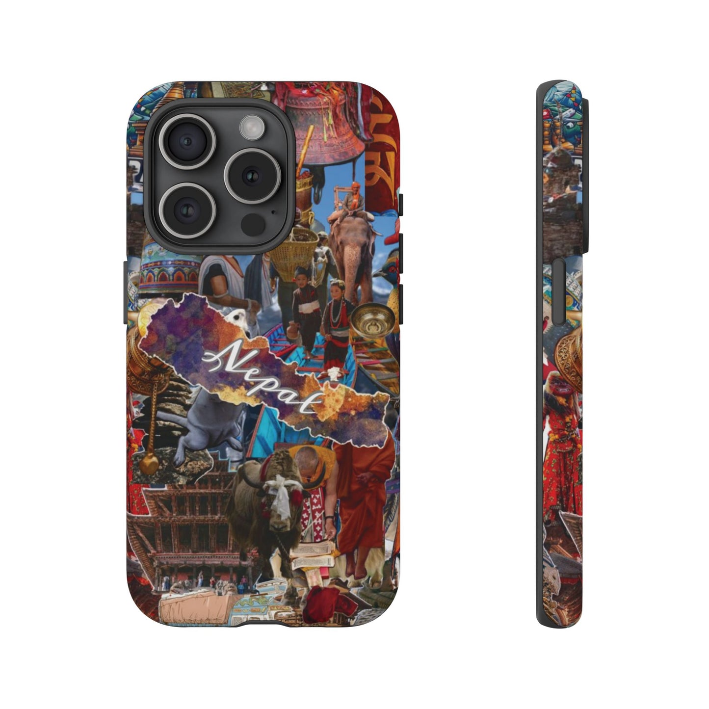 Nepal Collage Phone Case — Colorful Himalayan Travel Design