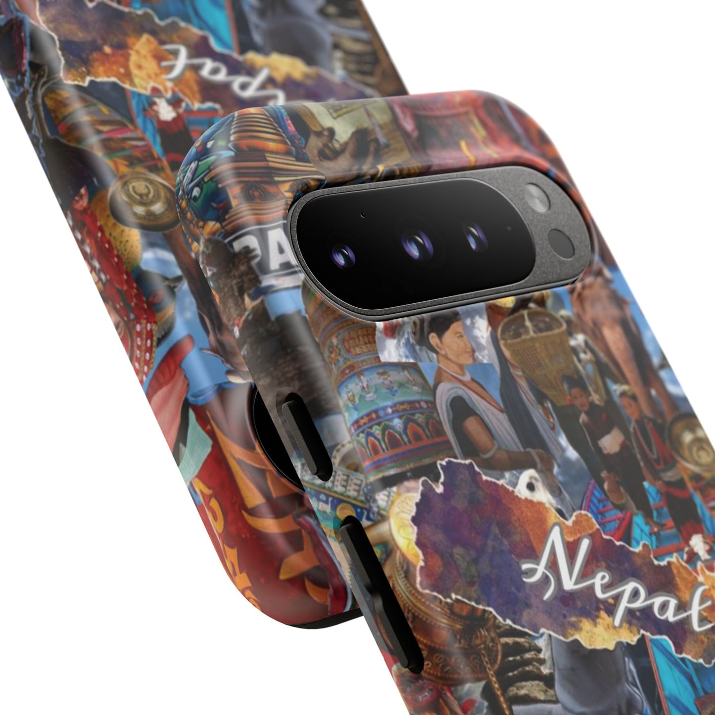 Nepal Collage Phone Case — Colorful Himalayan Travel Design