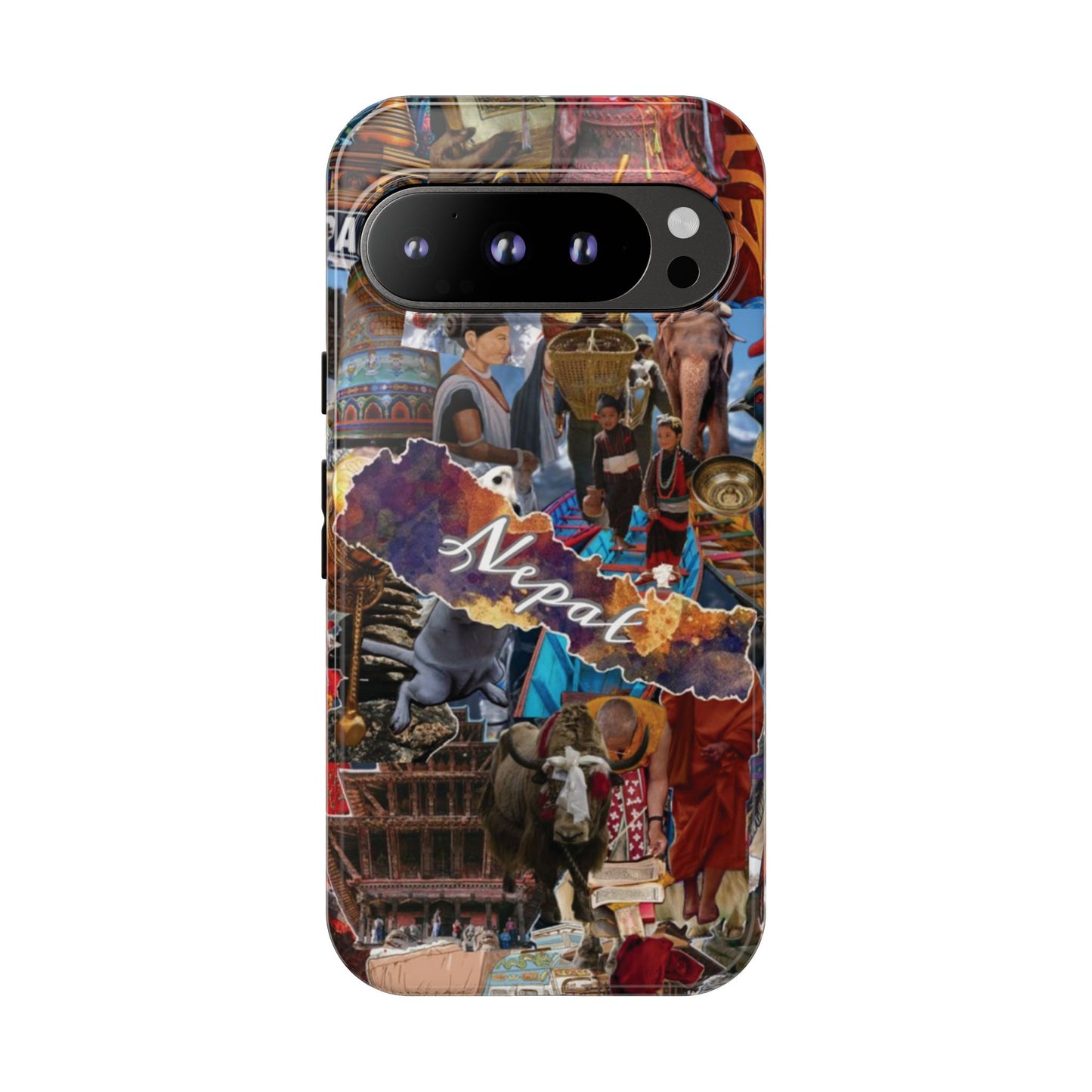 Nepal Collage Phone Case — Colorful Himalayan Travel Design