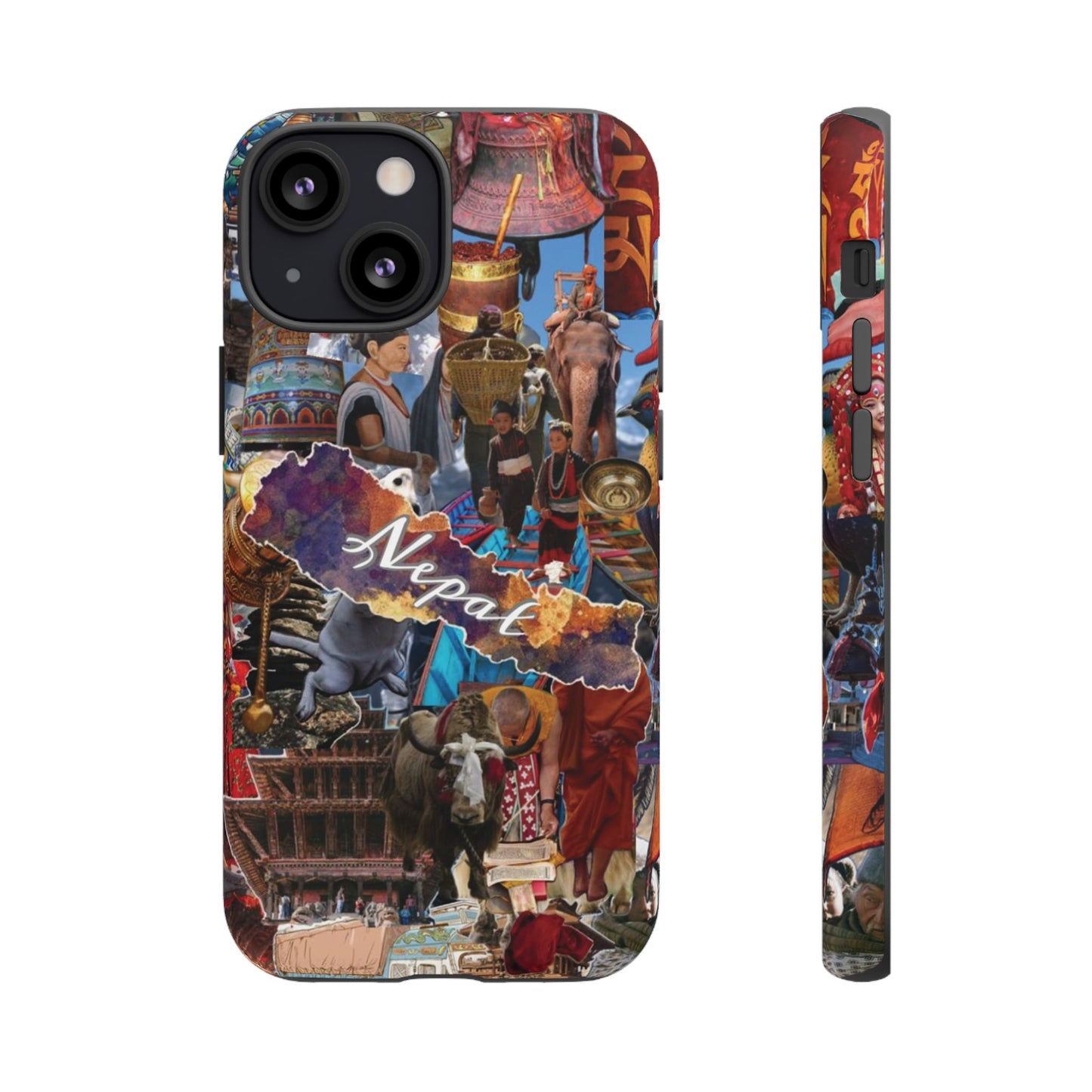 Nepal Collage Phone Case — Colorful Himalayan Travel Design
