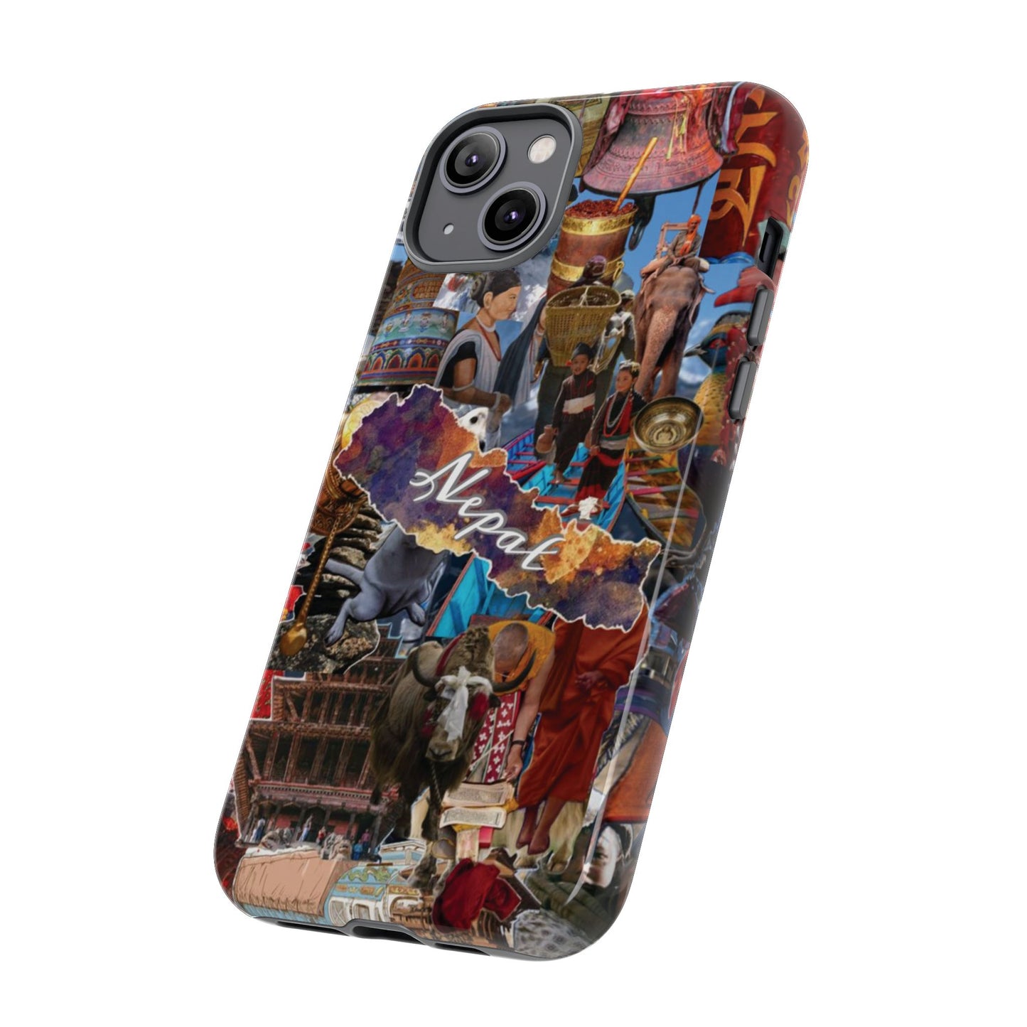Nepal Collage Phone Case — Colorful Himalayan Travel Design